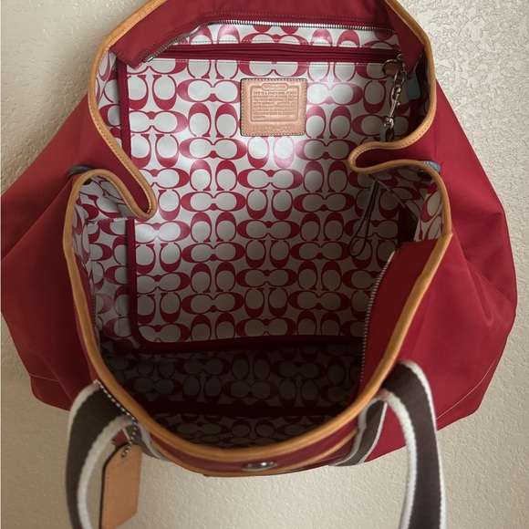 Authentic Coach Red Nylon Weekend Tote Bag - Picture 4 of 15